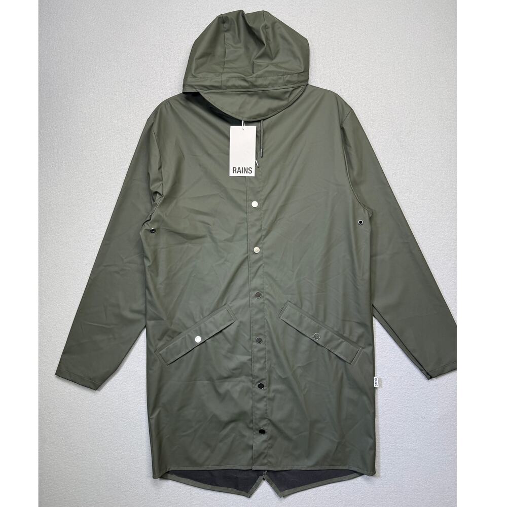 RAINS men's Waterproof Long Rain Jacket green Small $125